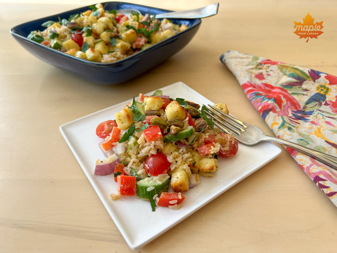 Crispy Rice Salad with Maple-Lemon Halloumi
