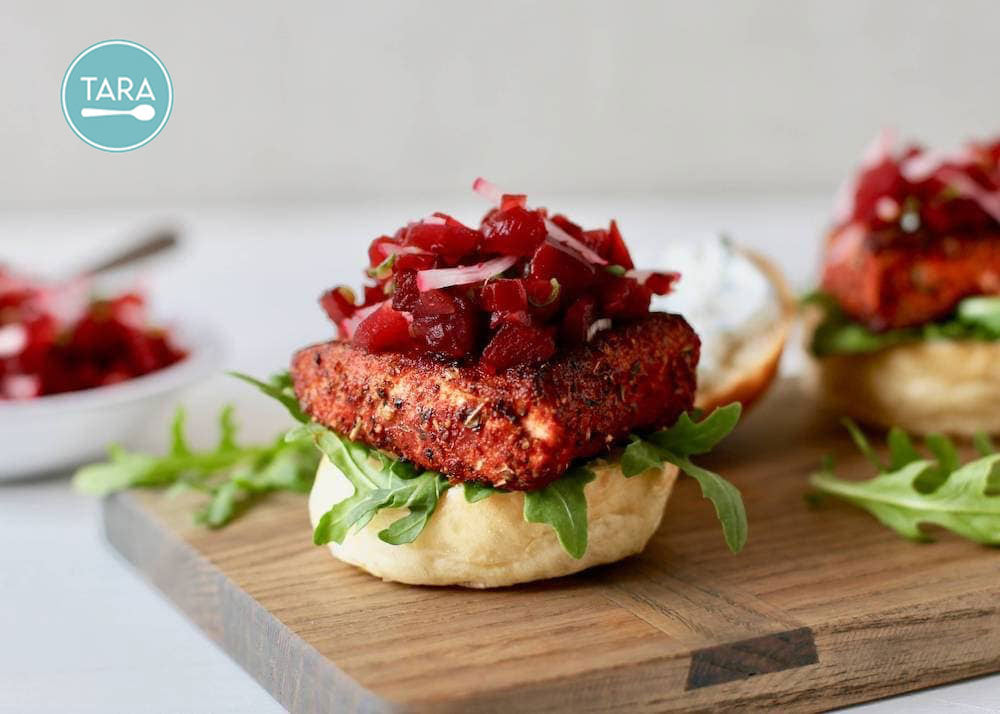Sweet and Savory Blackened Salmon with Pickled Beets
