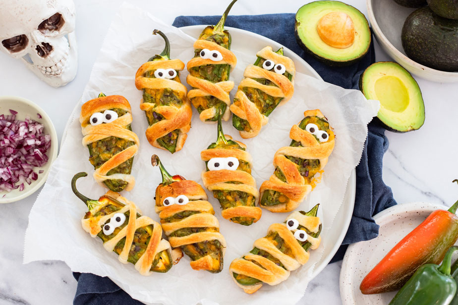 Mummy Avocado Stuffed Jalapeño Poppers