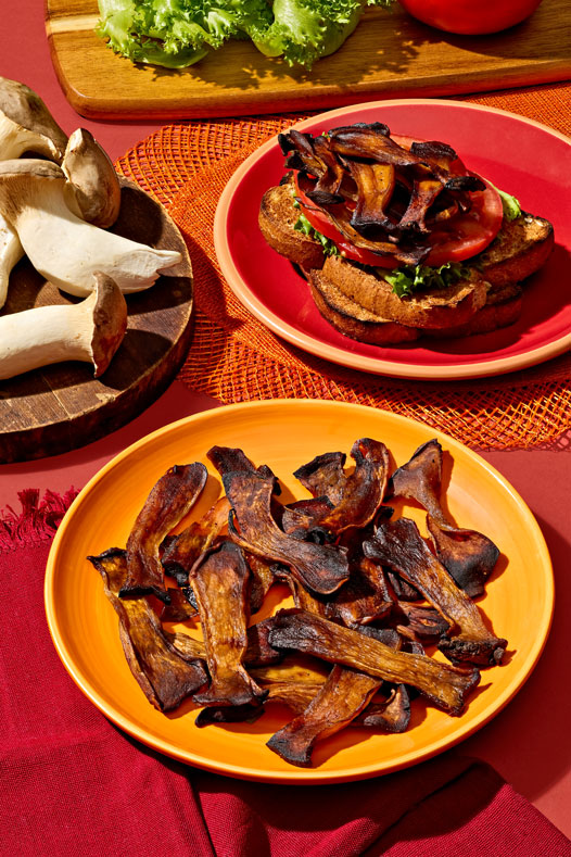 Air-Fryer Mushroom “Bacon,” Lettuce & Tomato Sandwich