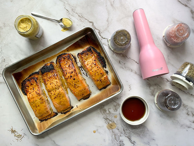 15 minute Maple Mustard Broiled Salmon